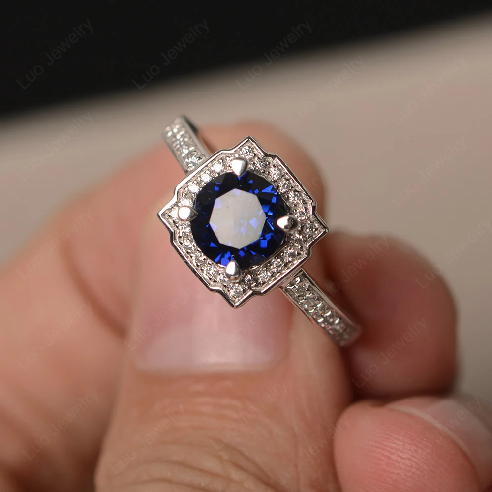 Round Cut Sapphire Halo Engagement Ring