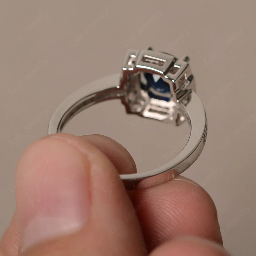 Round Cut Sapphire Halo Engagement Ring - Image 2