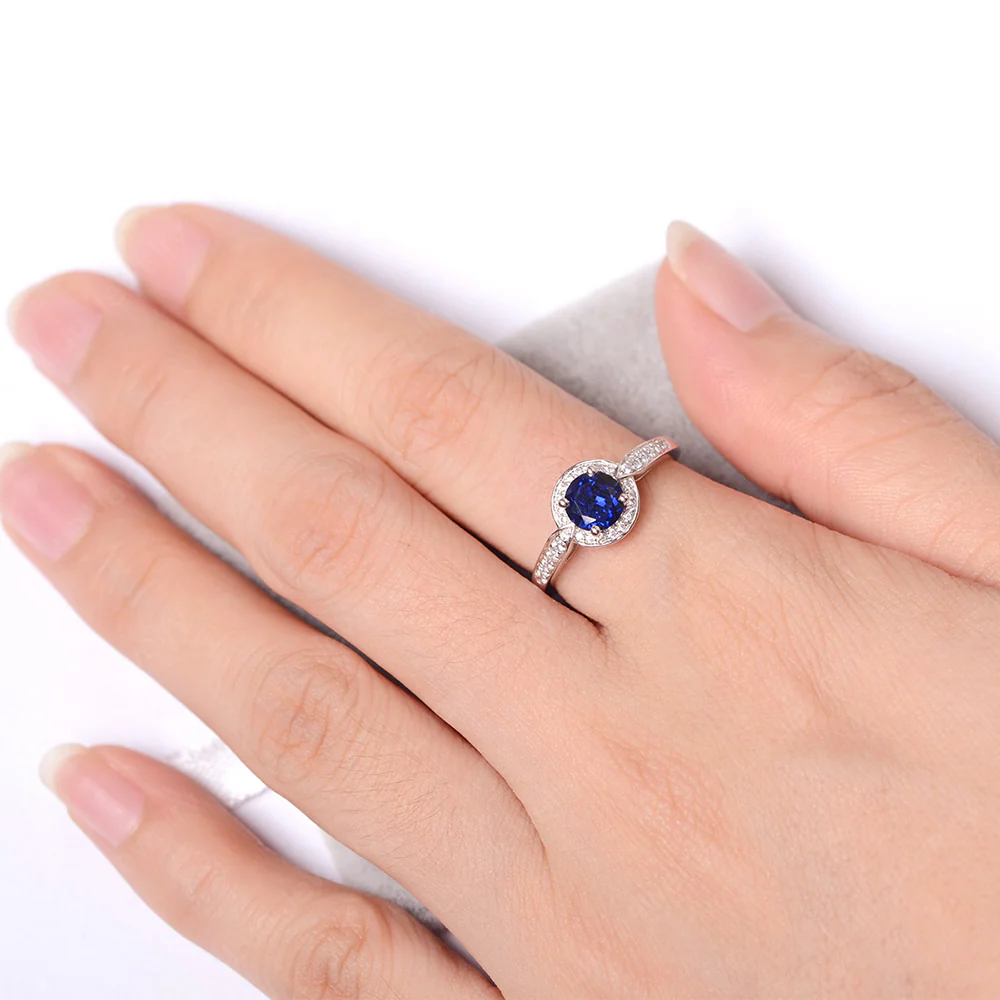 Round Cut Sapphire Halo Ring - Image 2