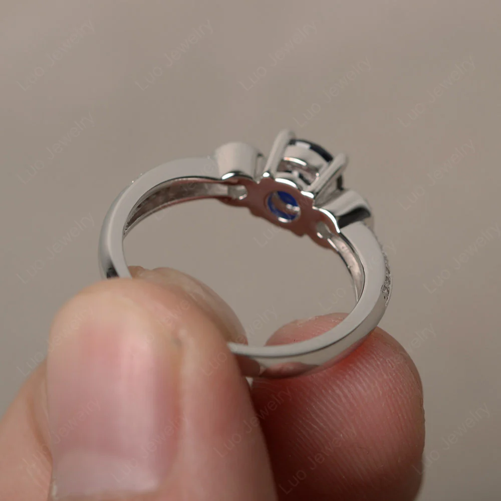Sapphire Ring with Two Row Pave - Image 2