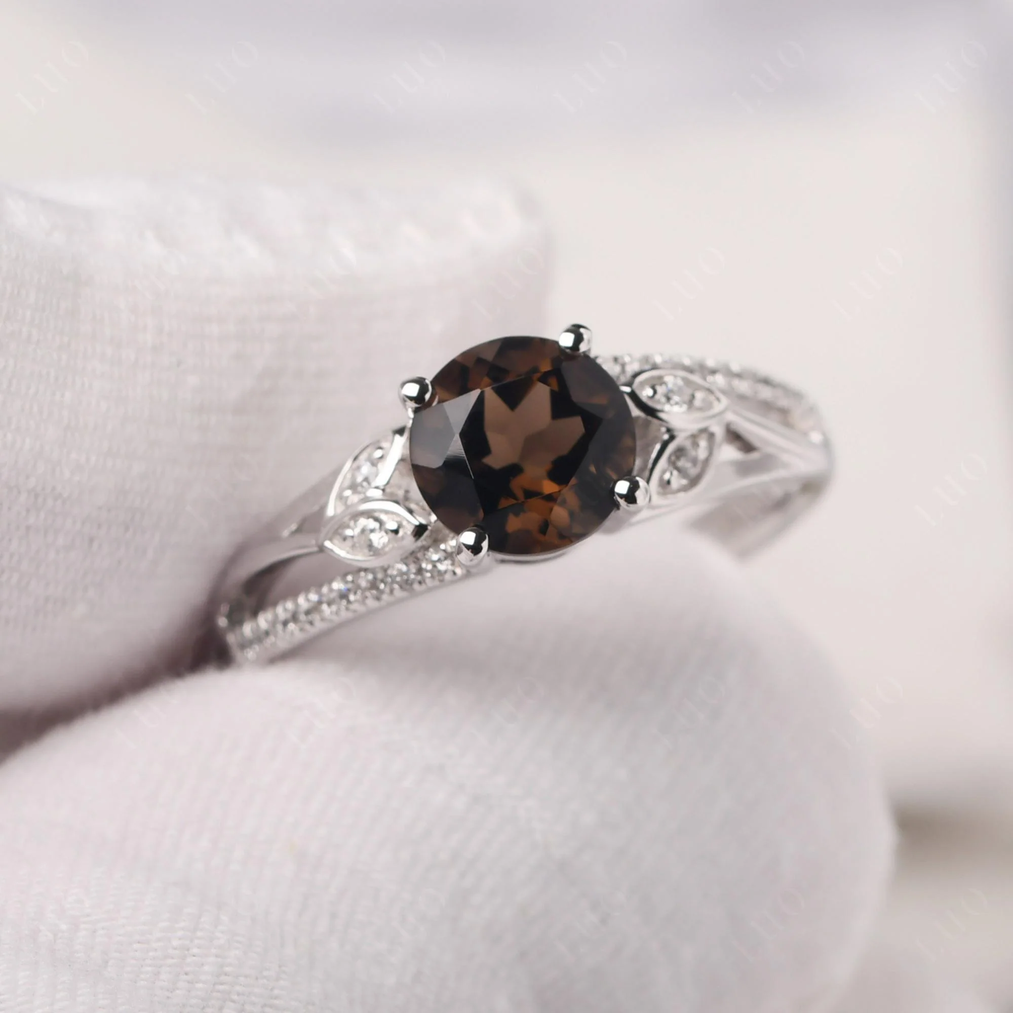 Leaf Inspired Smoky Quartz Engagement Ring - Image 11