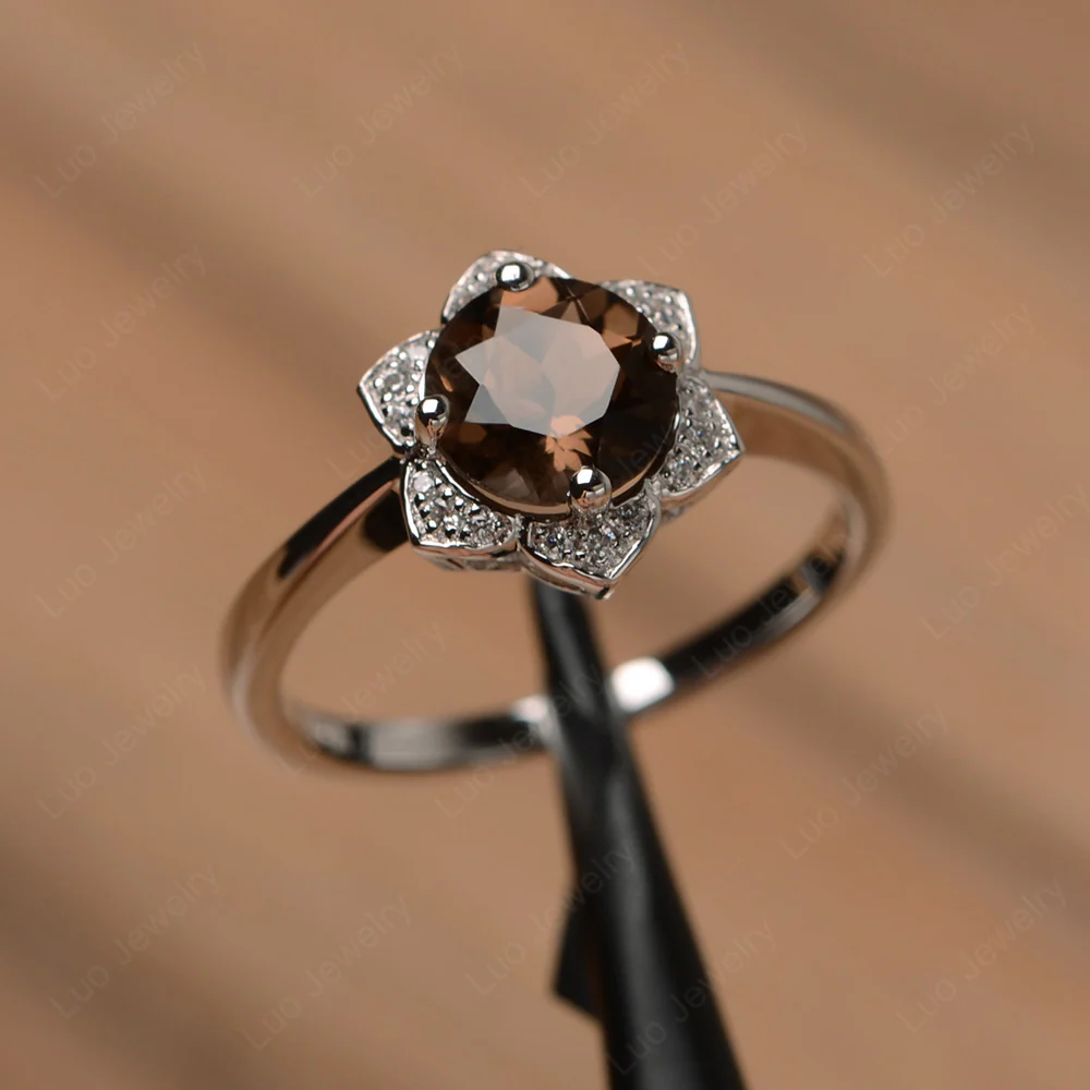Smoky Quartz Lotus Flower Ring