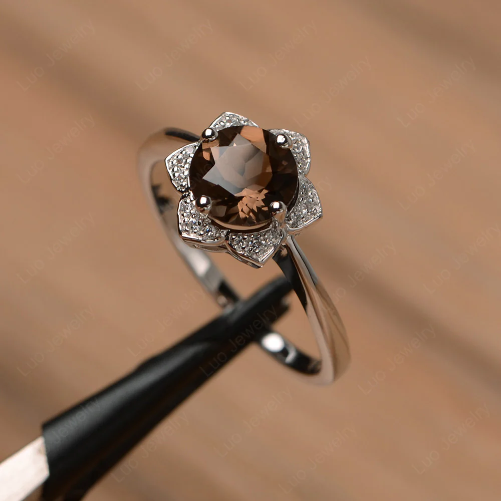 Smoky Quartz Lotus Flower Ring - Image 2