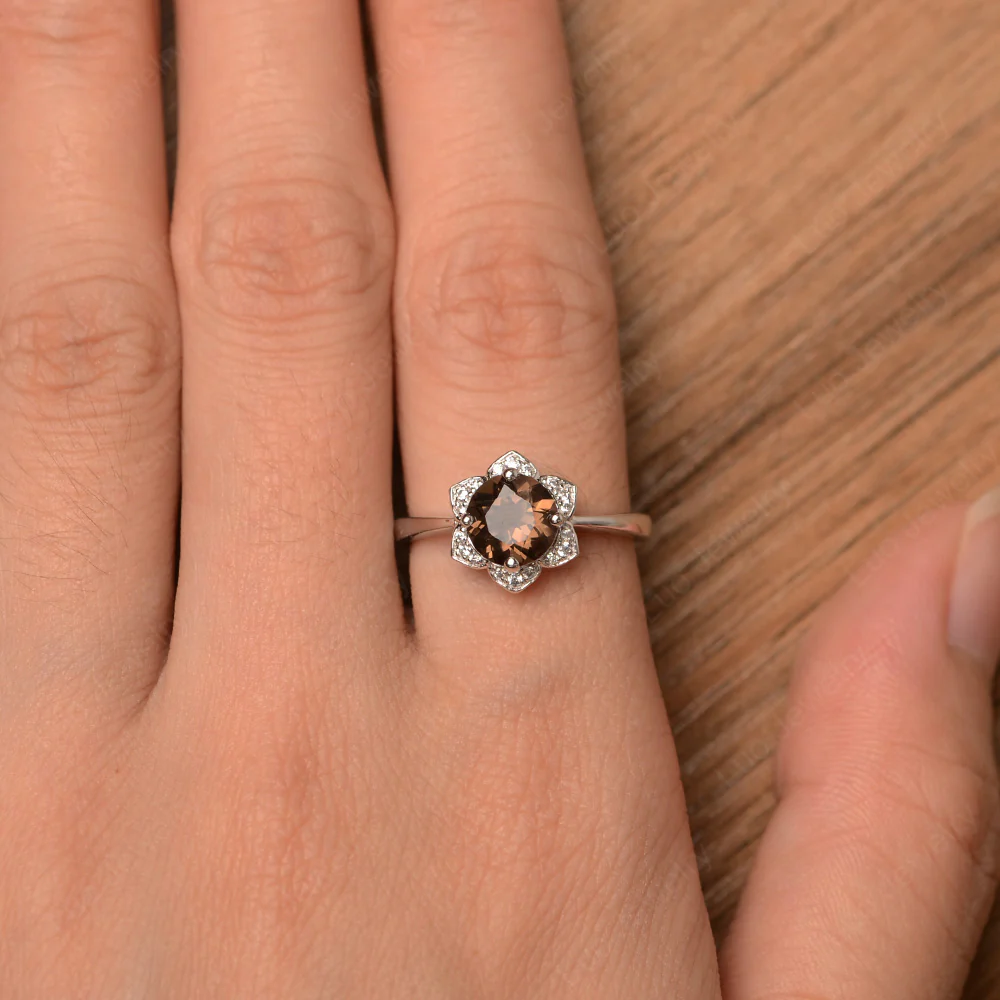 Smoky Quartz Lotus Flower Ring - Image 4