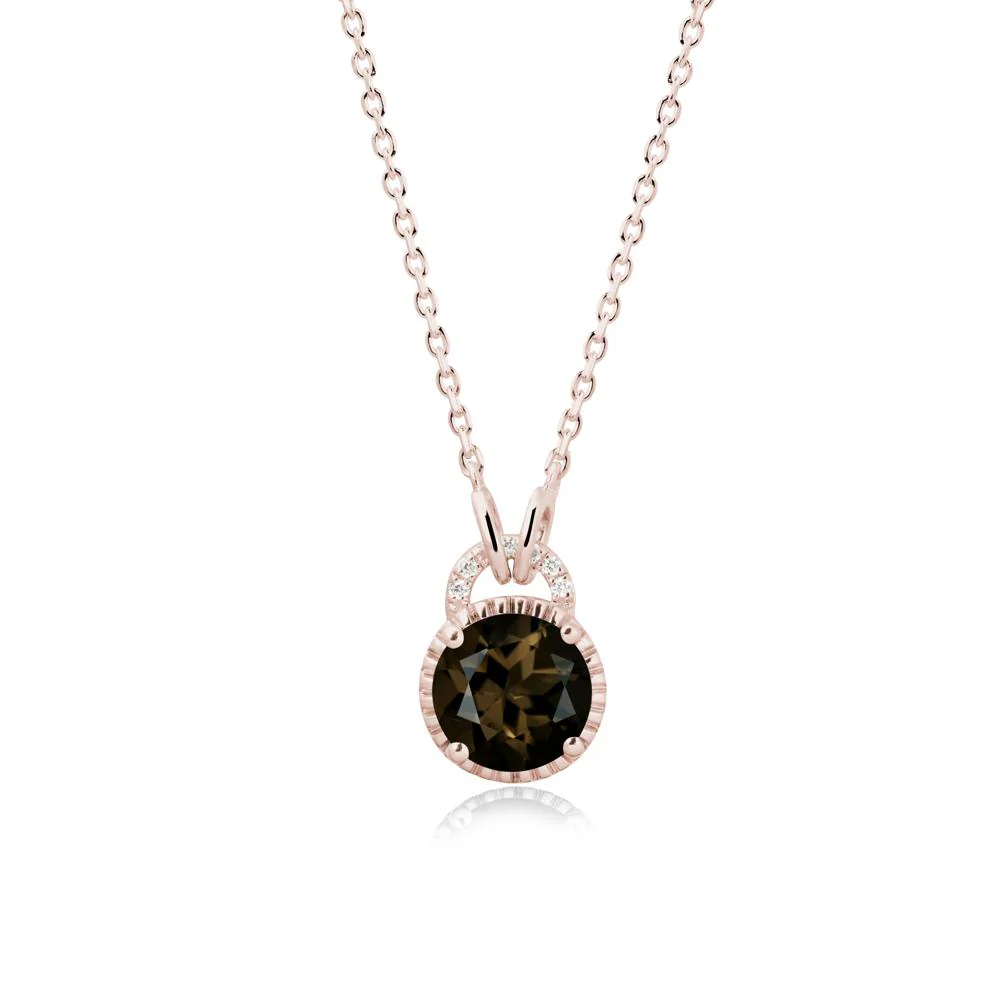 Round Cut Smoky Quartz Halo Pendant Necklace