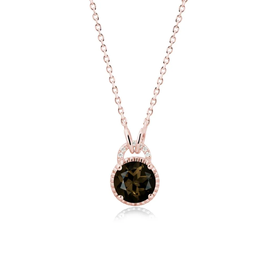 Round Cut Smoky Quartz Halo Pendant Necklace - Image 4