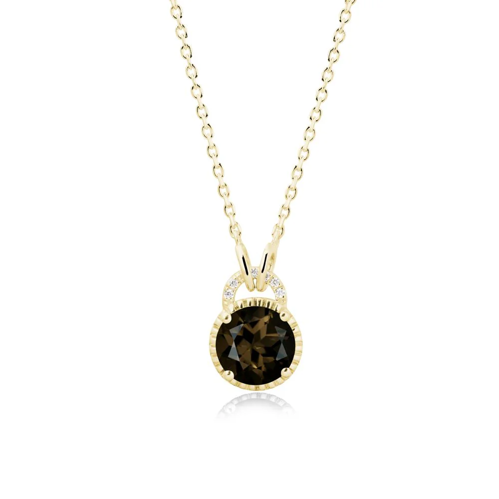 Round Cut Smoky Quartz Halo Pendant Necklace - Image 6