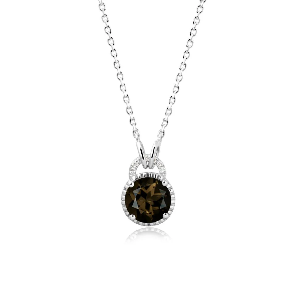 Round Cut Smoky Quartz Halo Pendant Necklace - Image 9