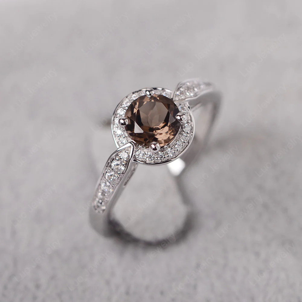 Round Cut Smoky Quartz Halo Ring - Image 2