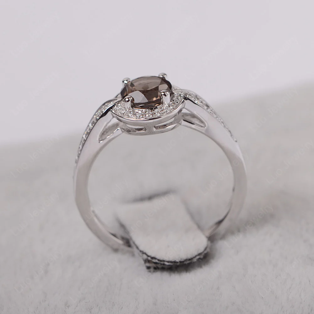 Round Cut Smoky Quartz Halo Ring - Image 3