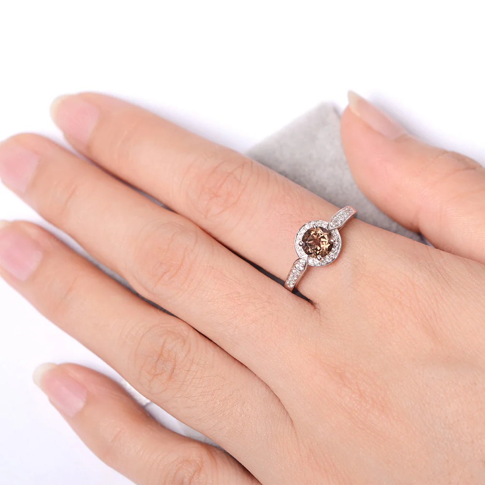 Round Cut Smoky Quartz Halo Ring - Image 4