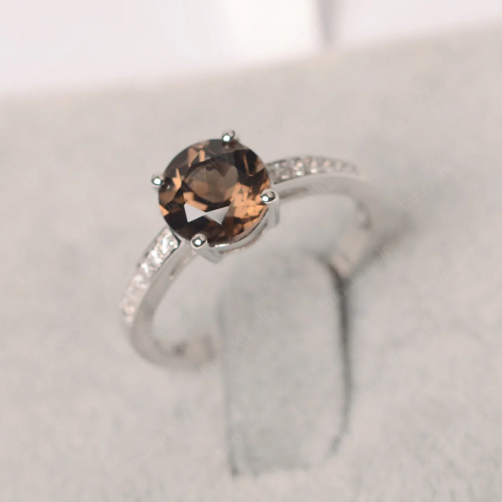 Round Cut Smoky Quartz Ring