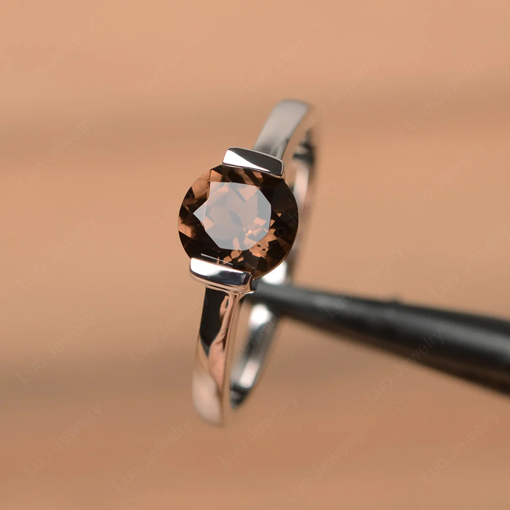 Round Cut Smoky Quartz Solitaire Bezel Ring - Image 2