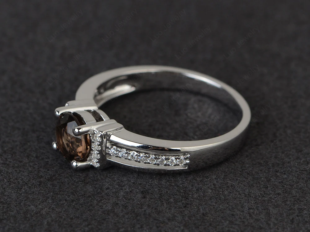 Smoky Quartz Triple Shank Engagement Ring - Image 2