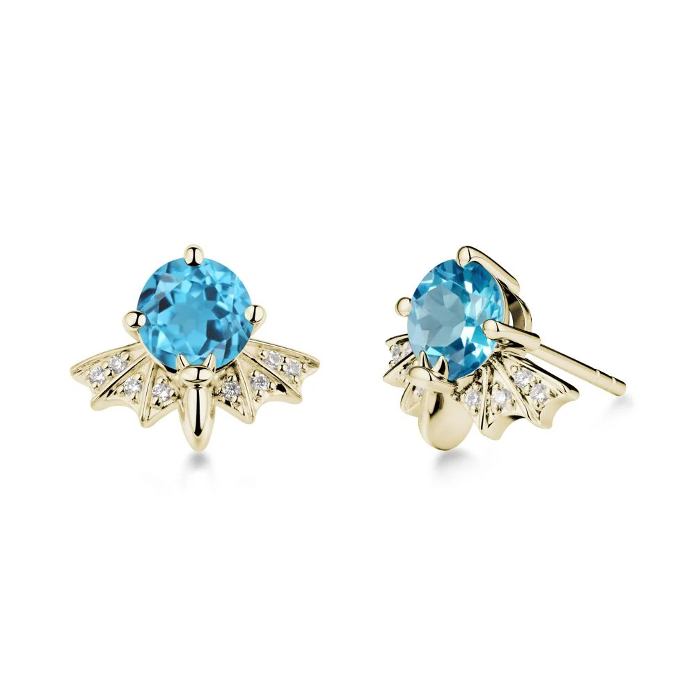 Round Cut Swiss Blue Topaz Bat Earrings - Image 3