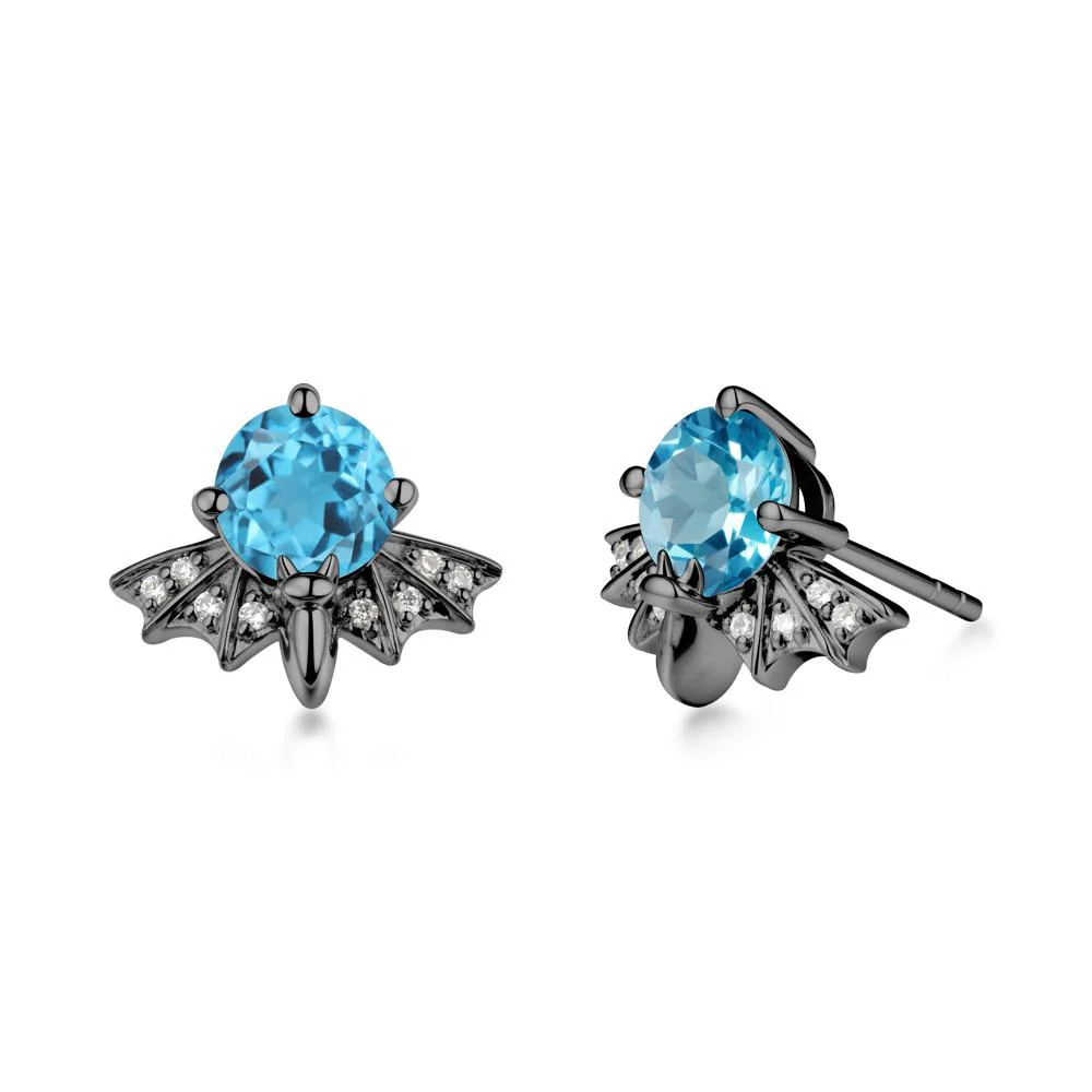 Round Cut Swiss Blue Topaz Bat Earrings - Image 7