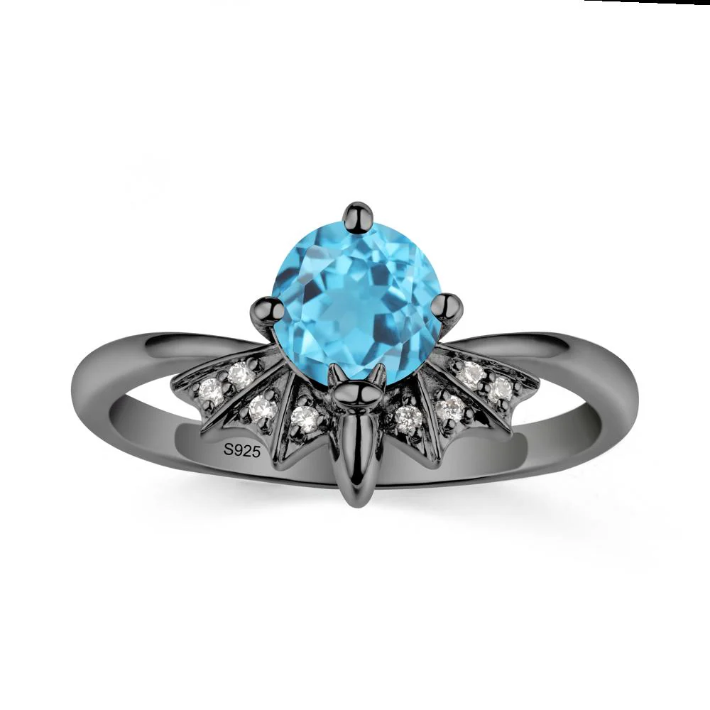 Round Cut Swiss Blue Topaz Bat Ring