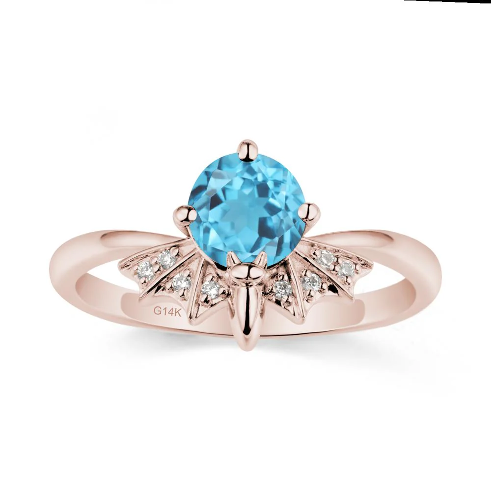 Round Cut Swiss Blue Topaz Bat Ring - Image 2