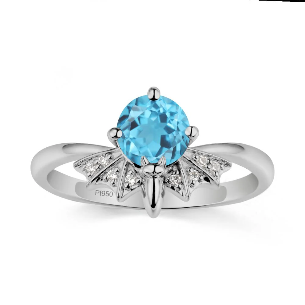 Round Cut Swiss Blue Topaz Bat Ring - Image 8