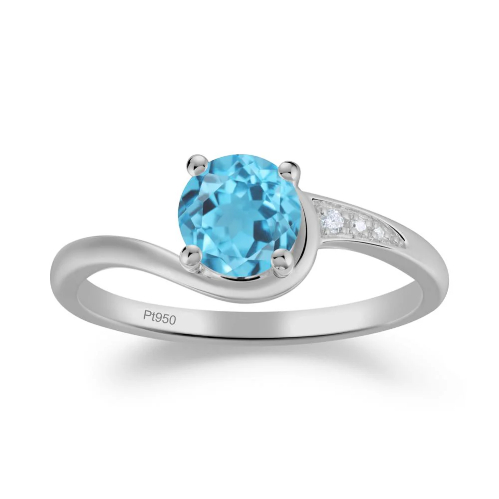 Round Cut Swiss Blue Topaz Bypass Ring - Image 4
