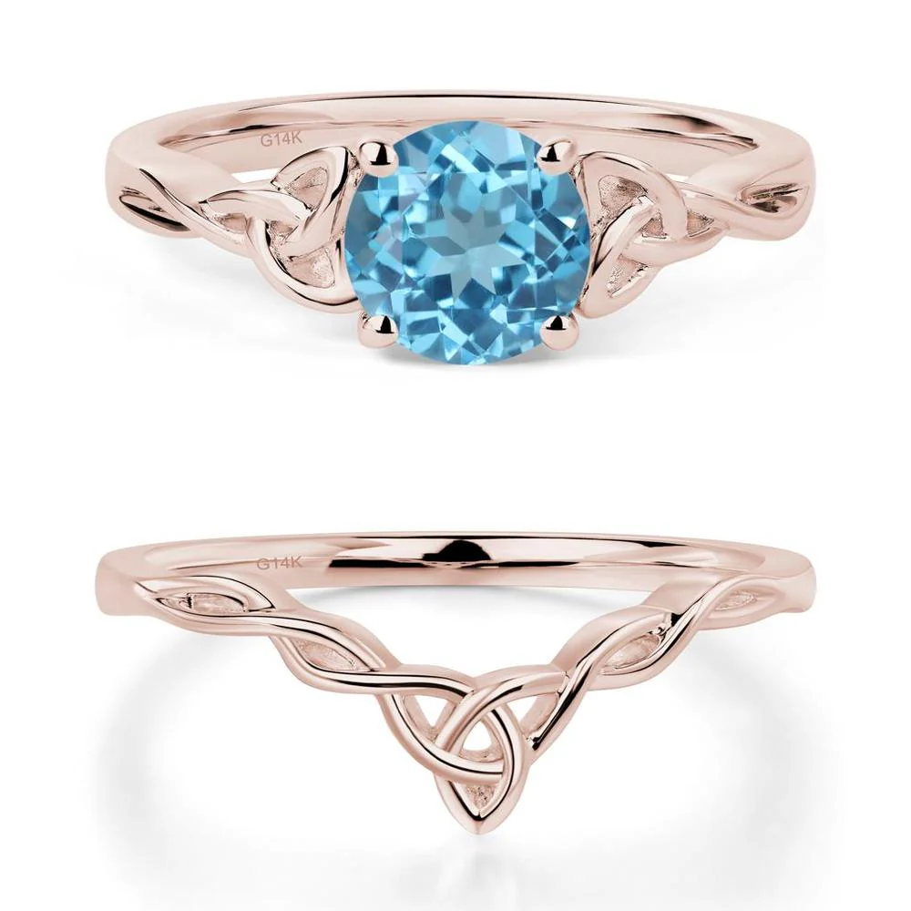 Round Cut Swiss Blue Topaz Celtic Ring - Image 11