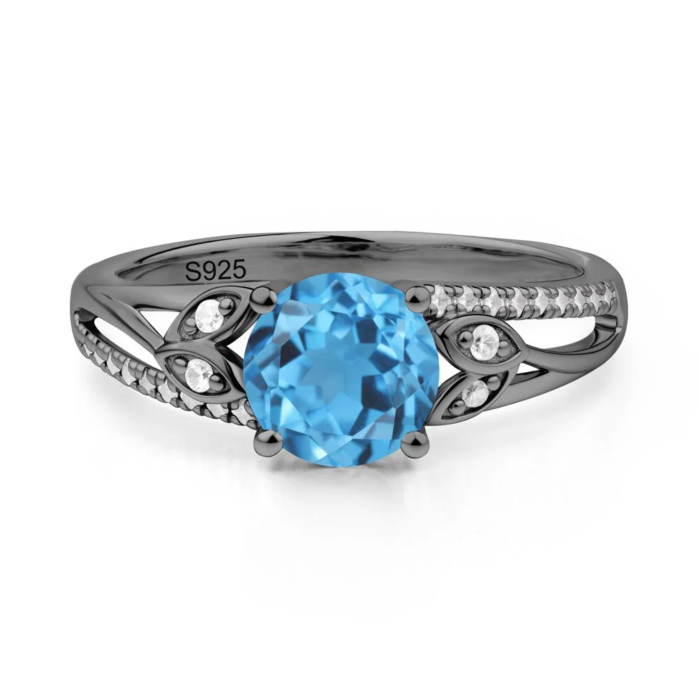 Leaf Inspired Swiss Blue Topaz Engagement Ring