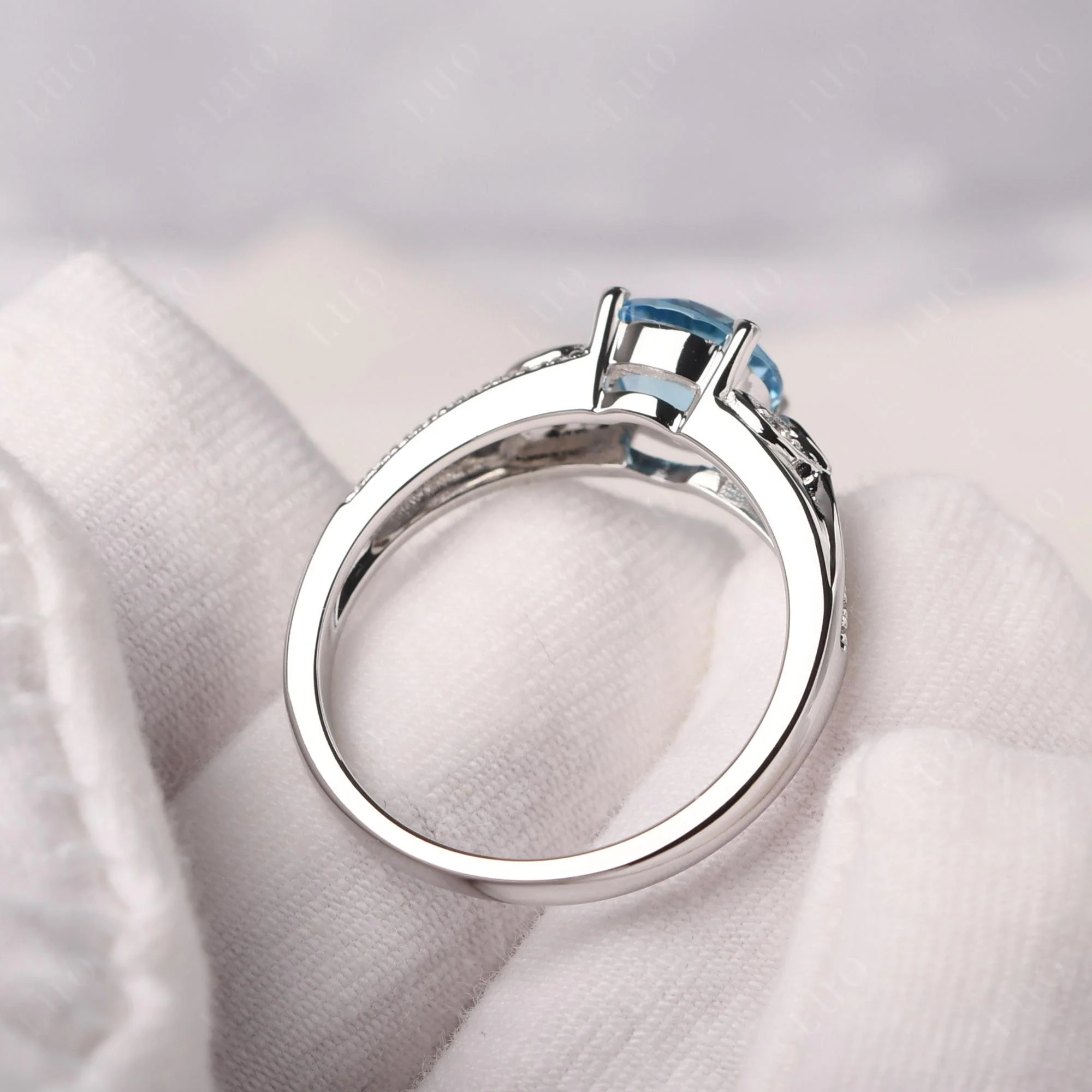 Leaf Inspired Swiss Blue Topaz Engagement Ring - Image 12