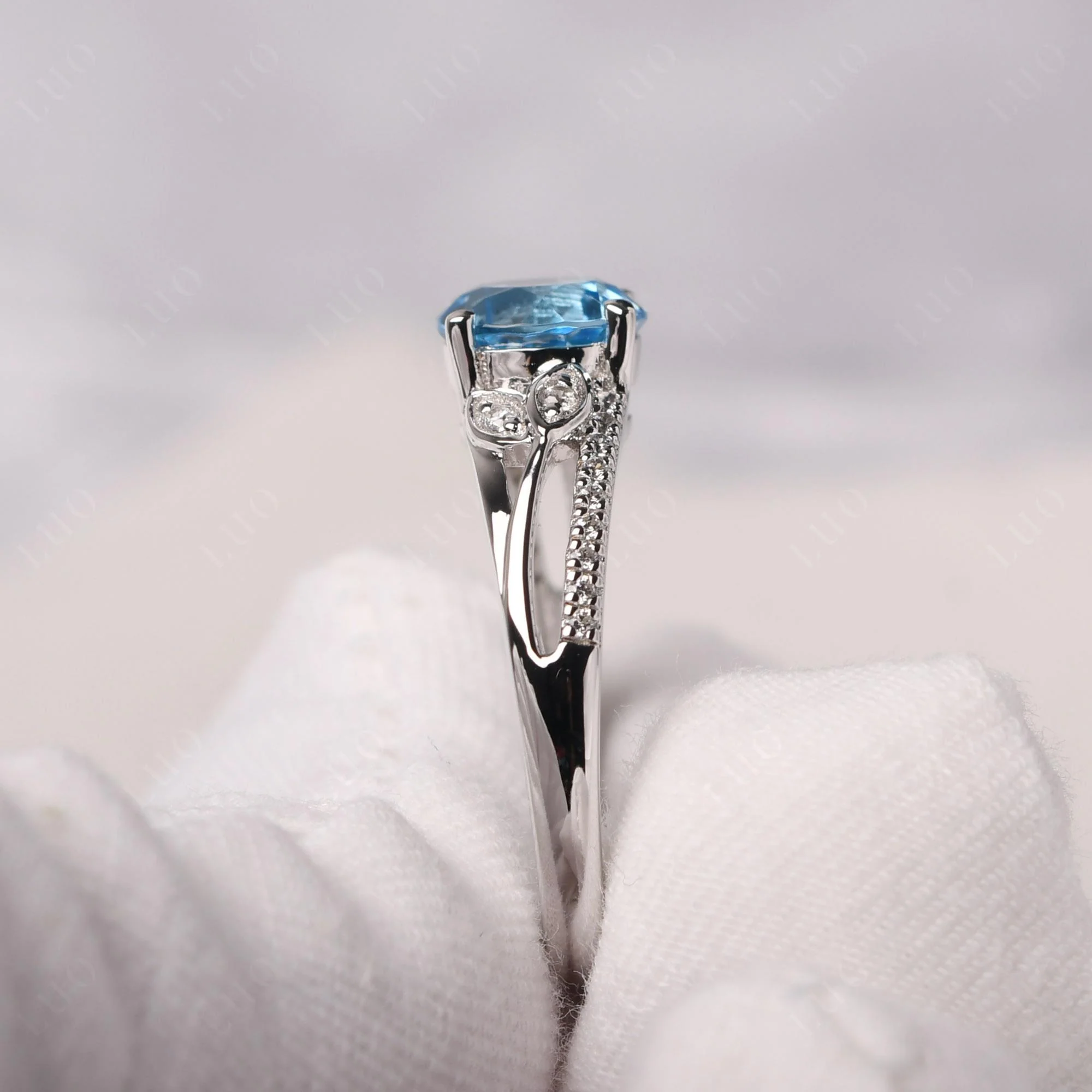 Leaf Inspired Swiss Blue Topaz Engagement Ring - Image 13