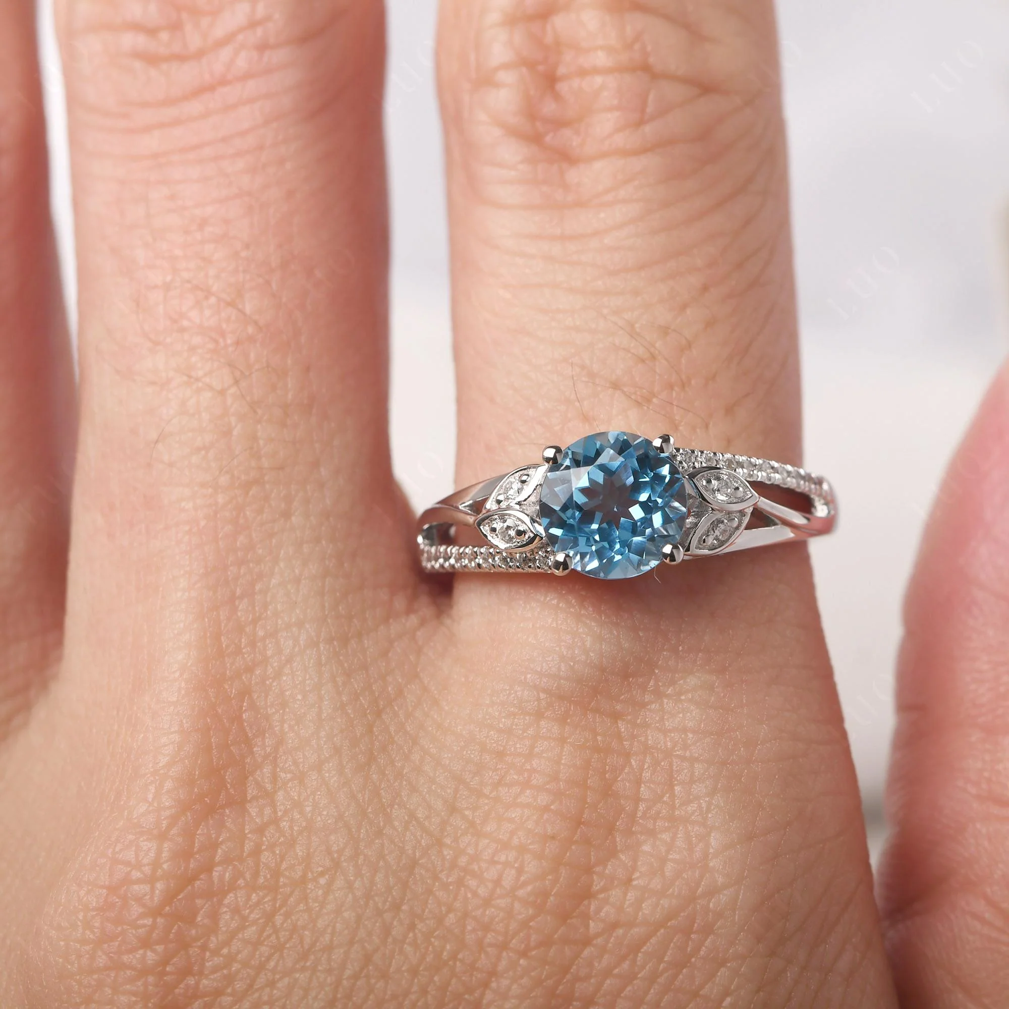 Leaf Inspired Swiss Blue Topaz Engagement Ring - Image 14