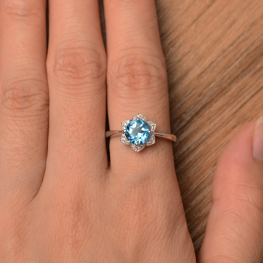 Swiss Blue Topaz Lotus Ring - Image 4