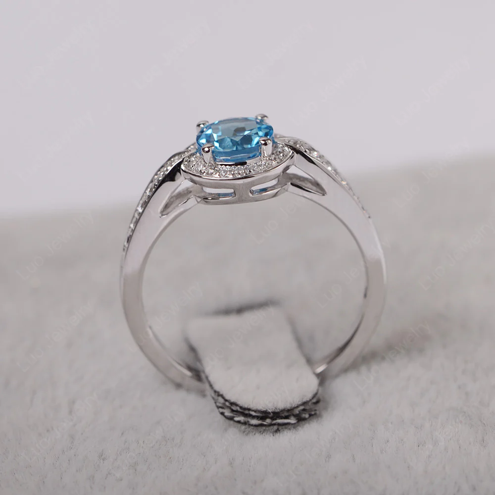 Round Cut Swiss Blue Topaz Halo Ring - Image 3