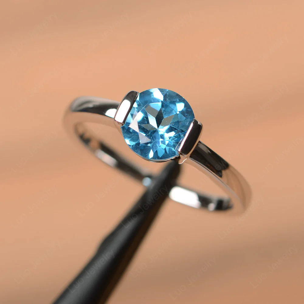 Swiss Blue Topaz Half Bezel Engagement Ring