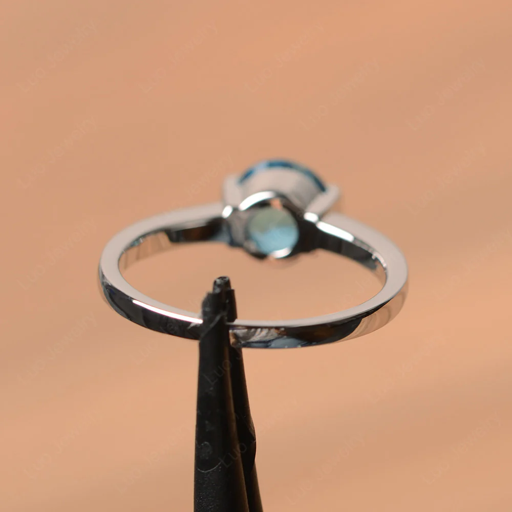 Swiss Blue Topaz Half Bezel Engagement Ring - Image 3