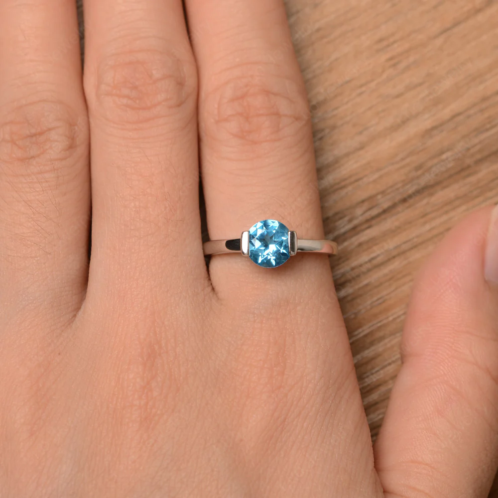 Swiss Blue Topaz Half Bezel Engagement Ring - Image 4