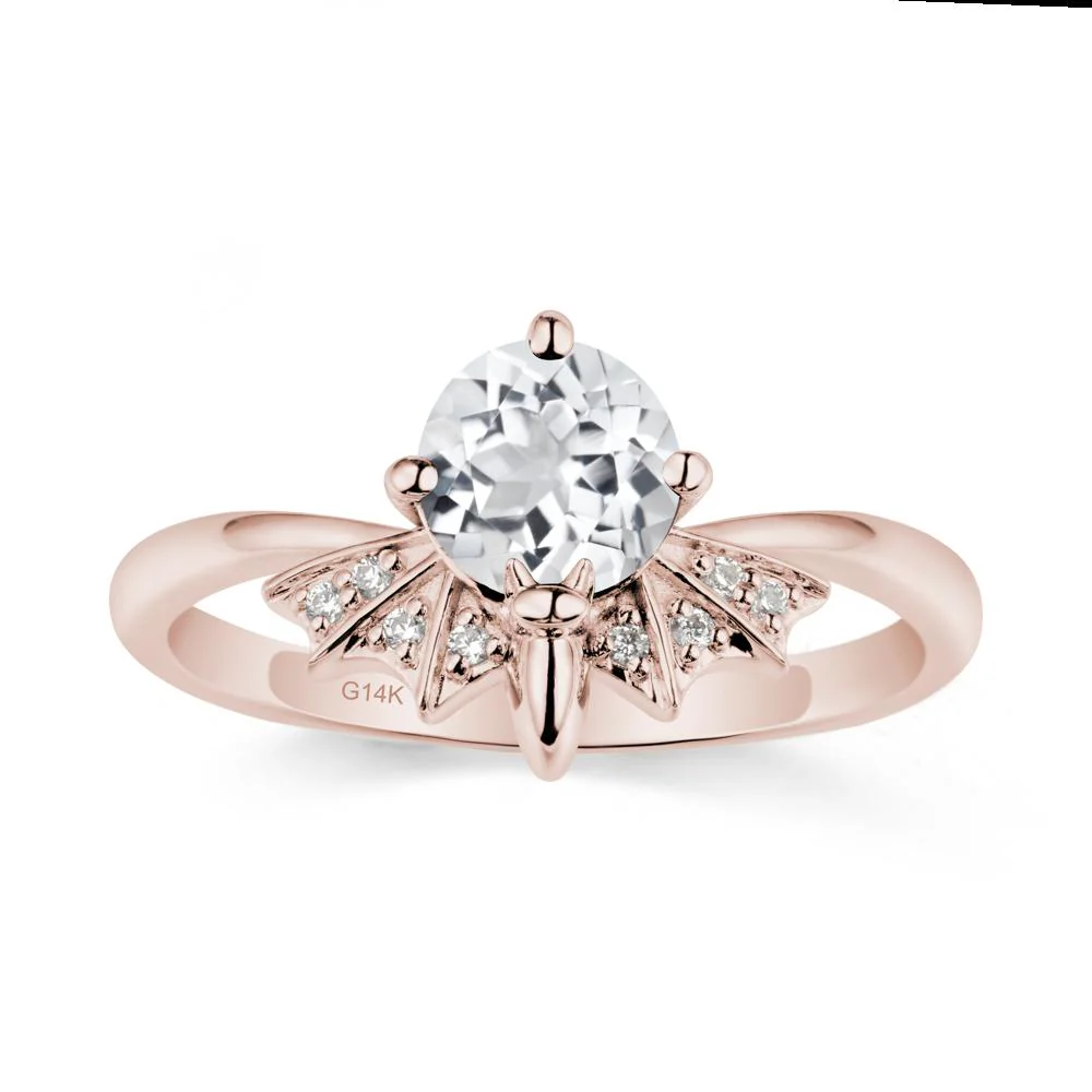 Round Cut White Topaz Bat Ring - Image 2
