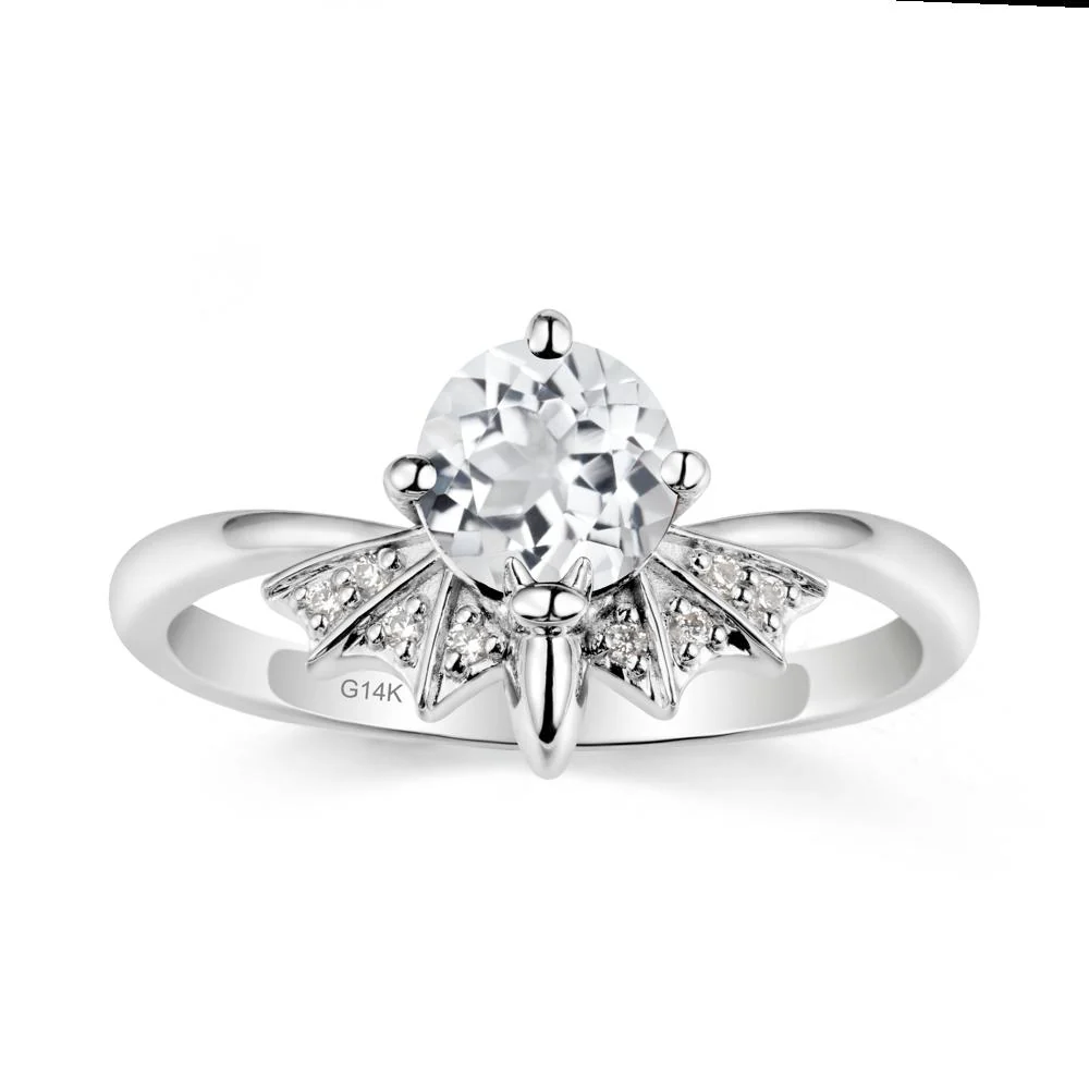 Round Cut White Topaz Bat Ring - Image 3