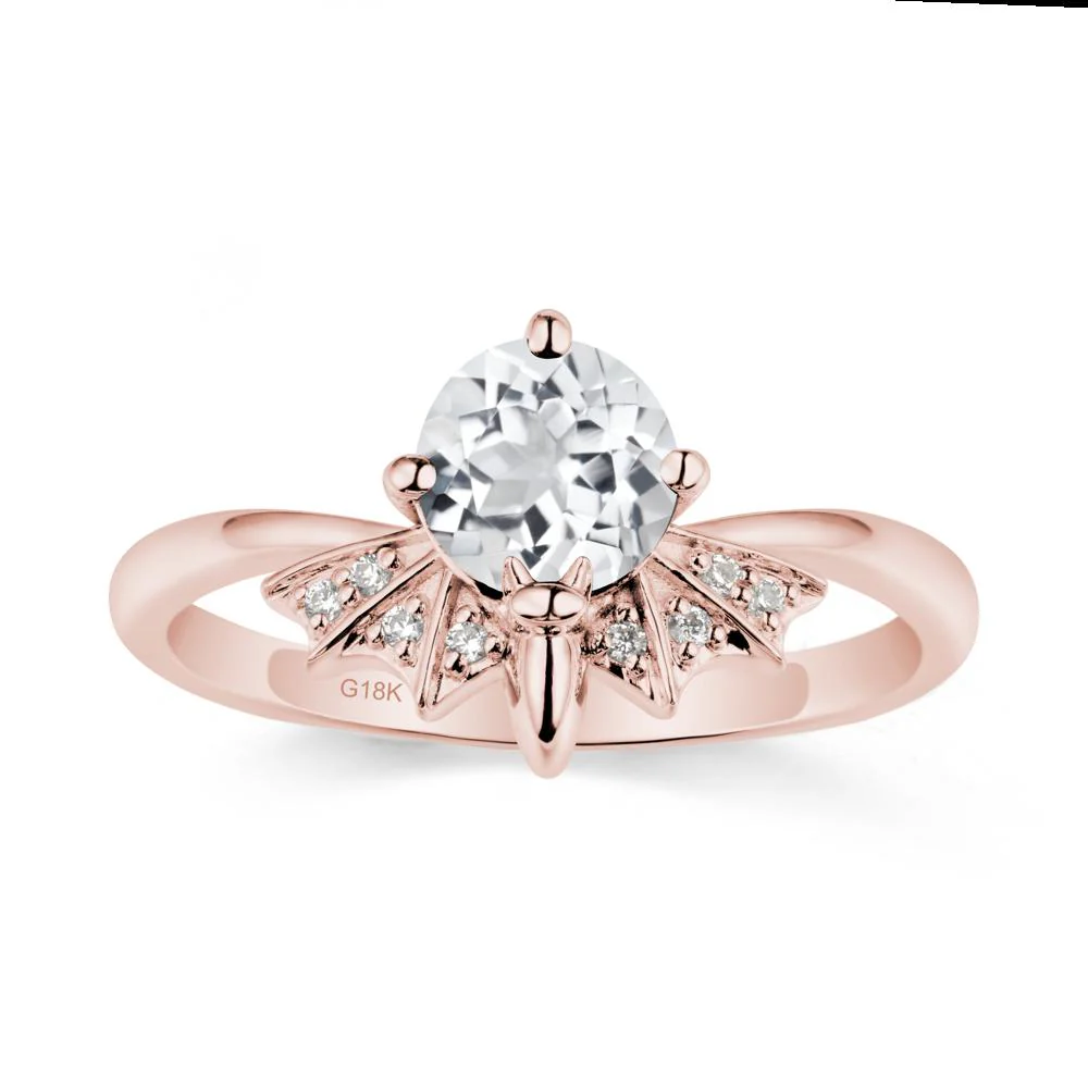 Round Cut White Topaz Bat Ring - Image 4