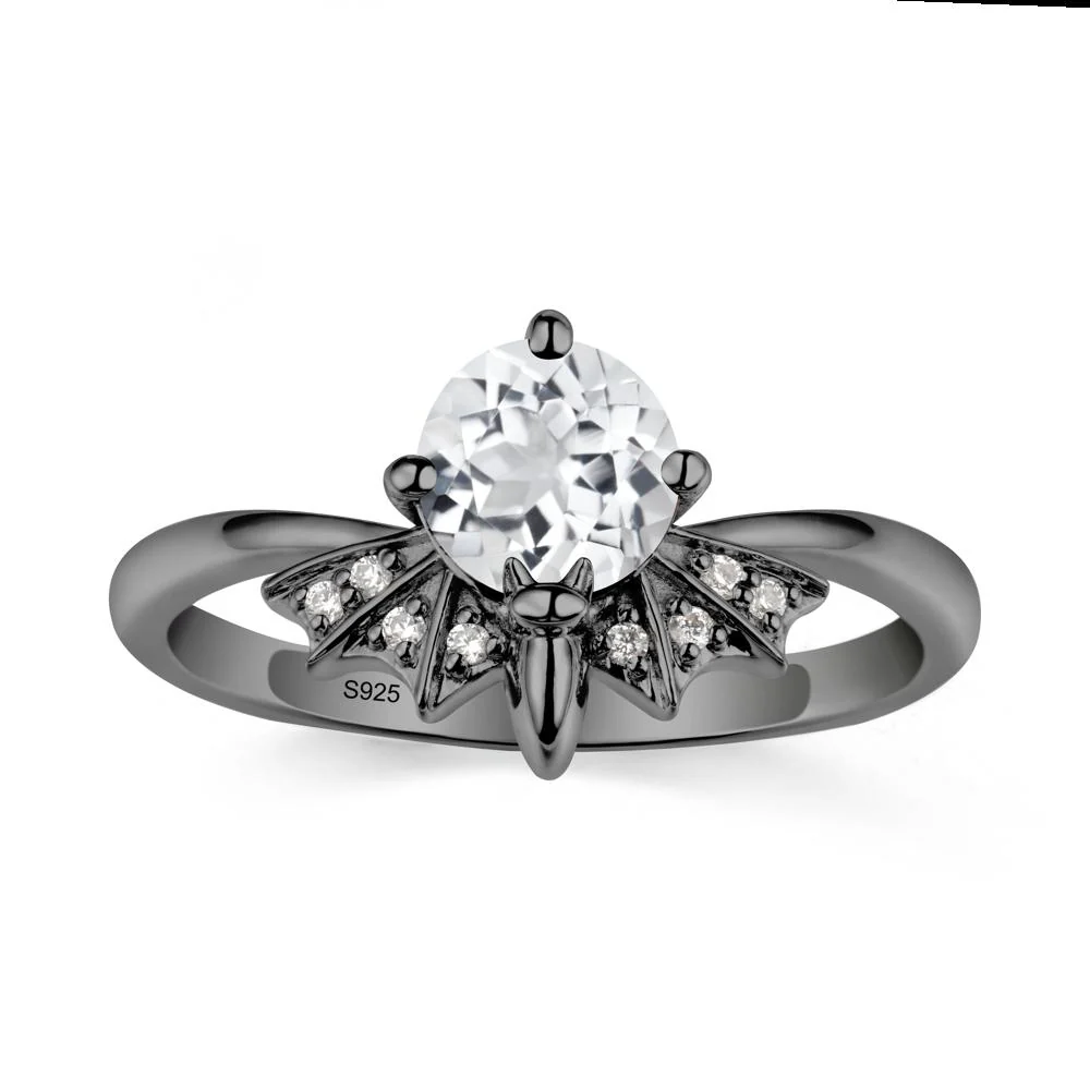 Round Cut White Topaz Bat Ring - Image 7