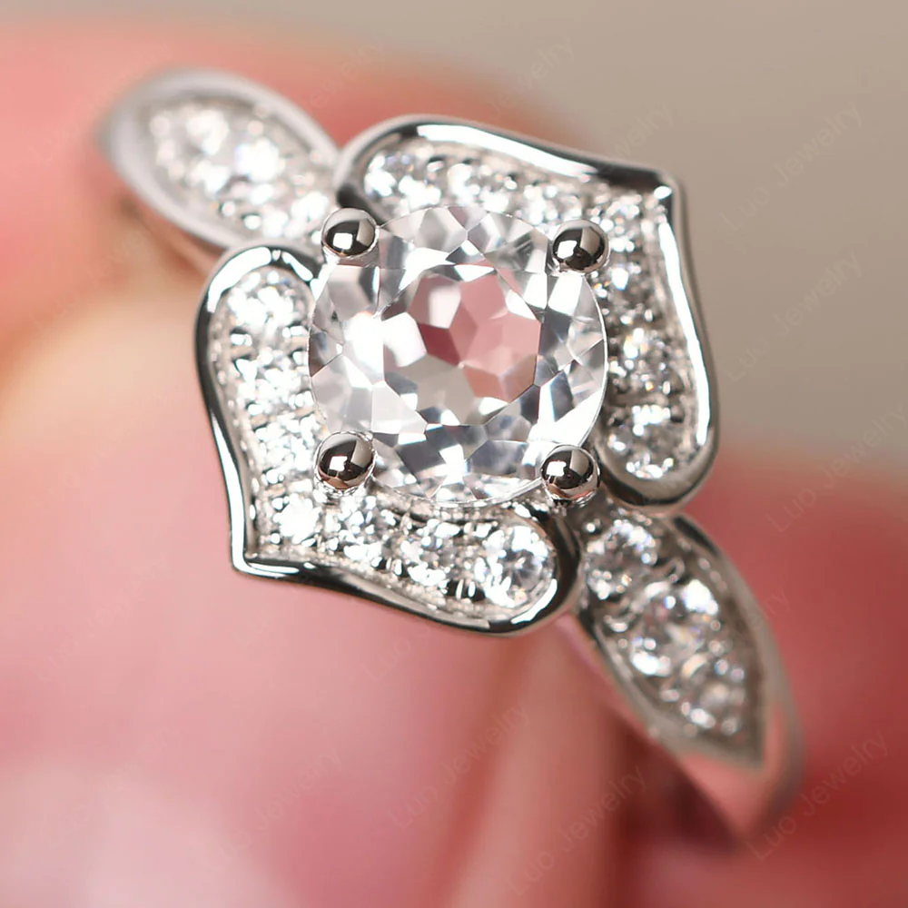 Round Cut White Topaz Dainty Engagement Ring