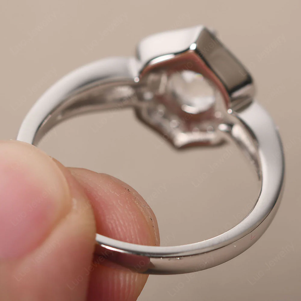 Round Cut White Topaz Dainty Engagement Ring - Image 3