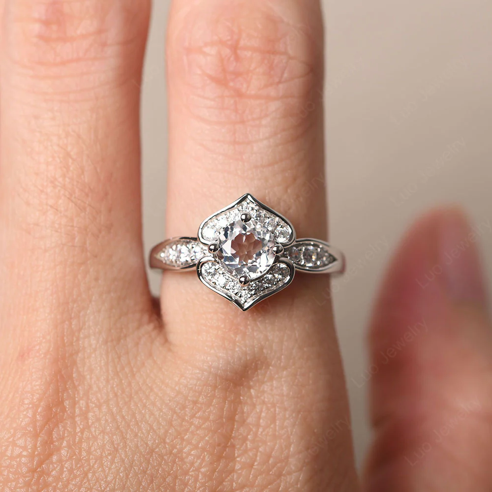 Round Cut White Topaz Dainty Engagement Ring - Image 5