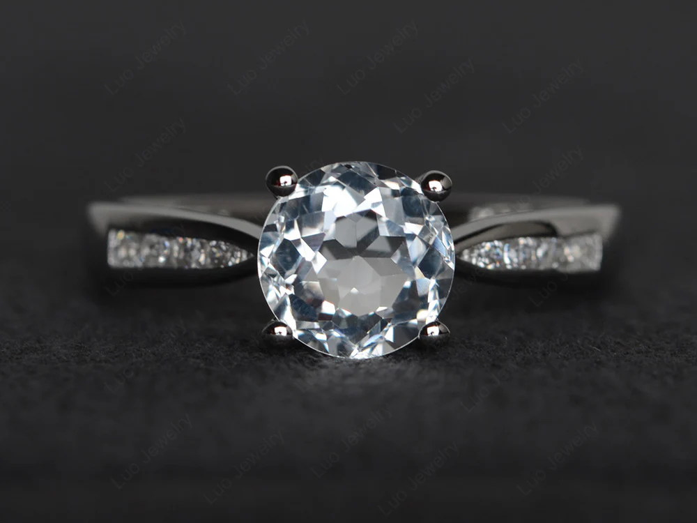 White Topaz Tapered Band Engagement Ring