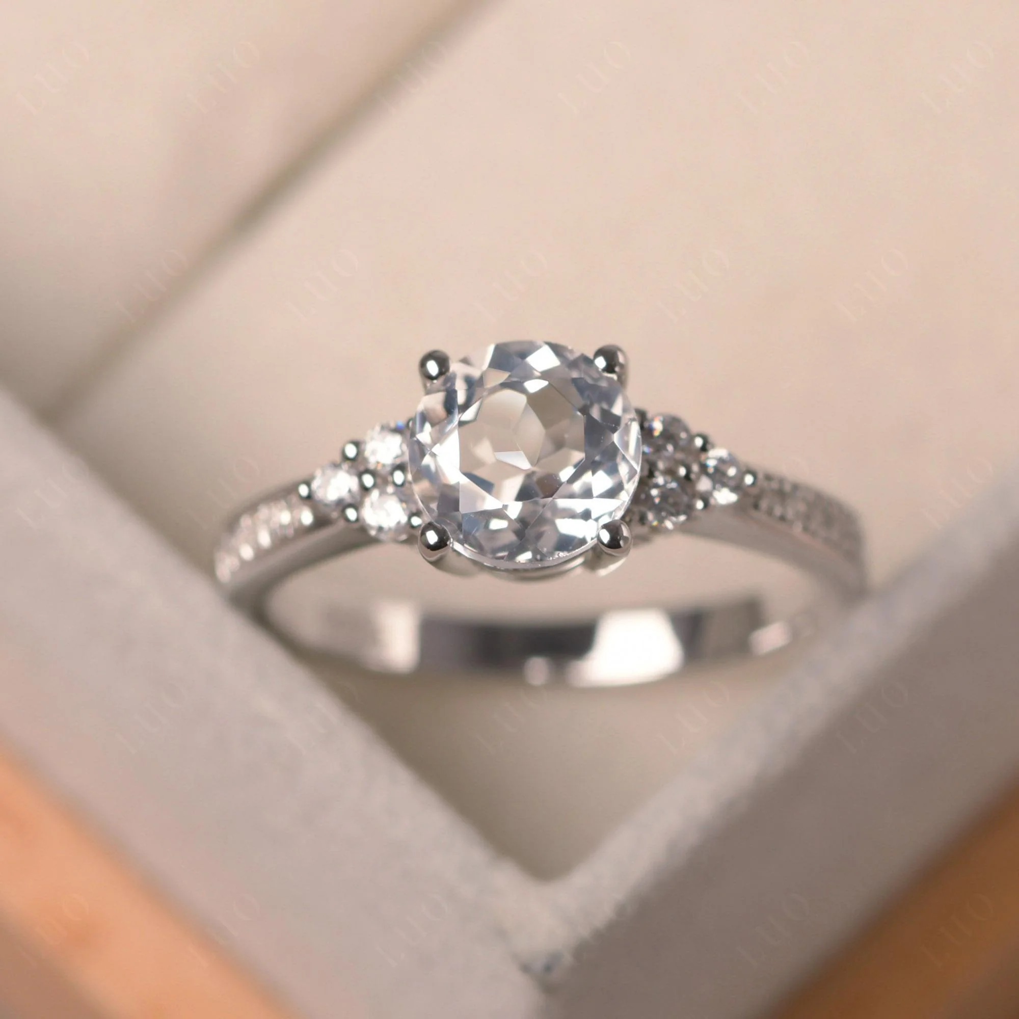 Round Cut White Topaz Engagement Ring - Image 29