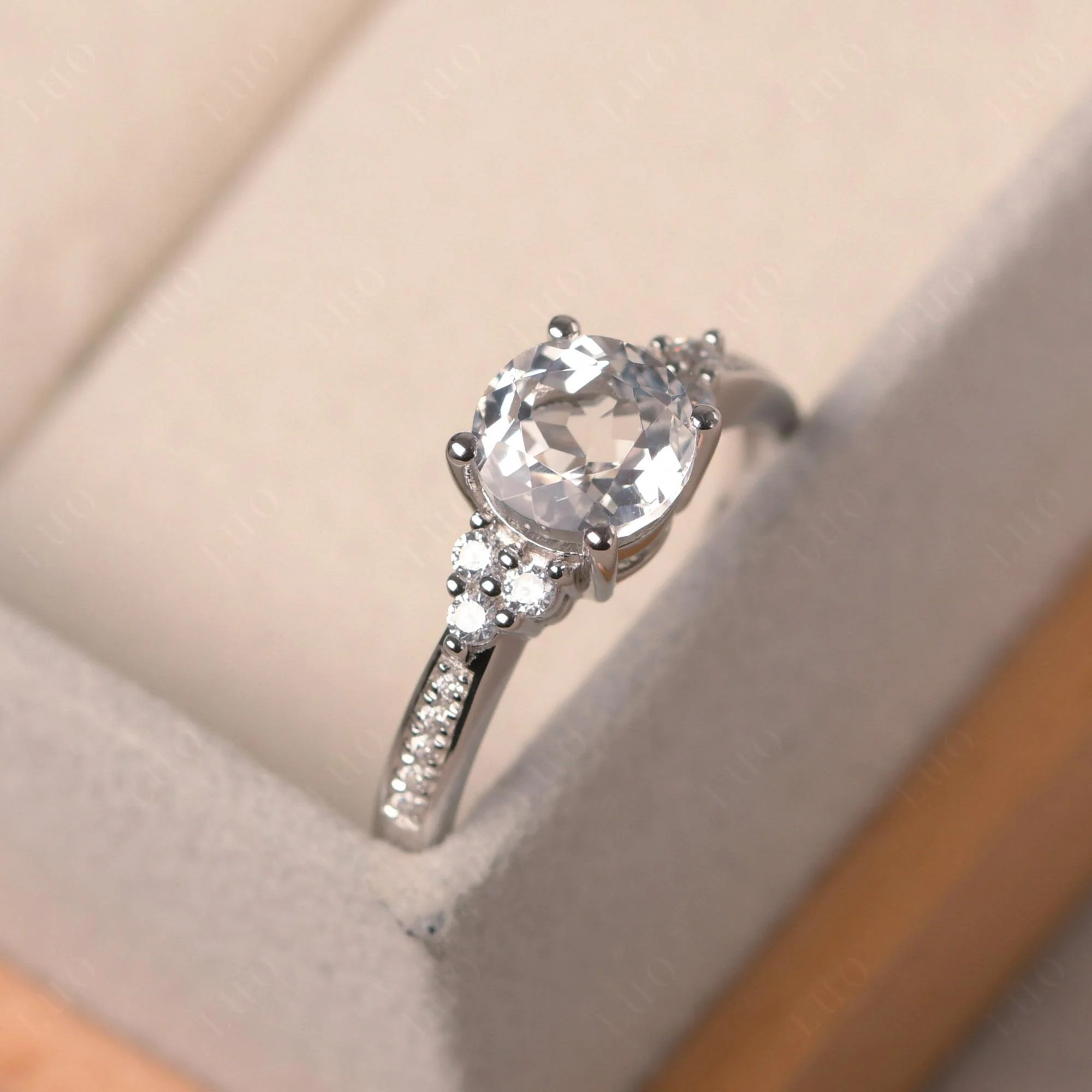 Round Cut White Topaz Engagement Ring - Image 30