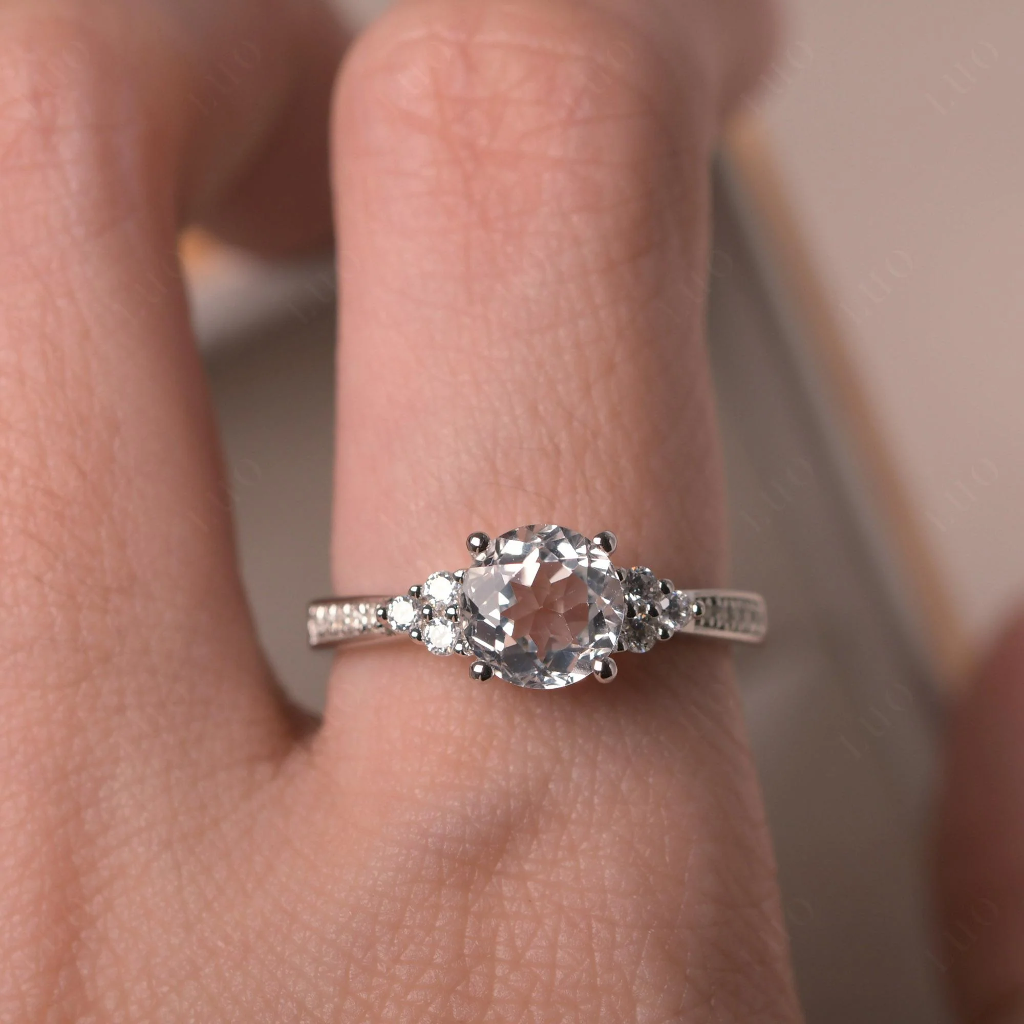 Round Cut White Topaz Engagement Ring - Image 33