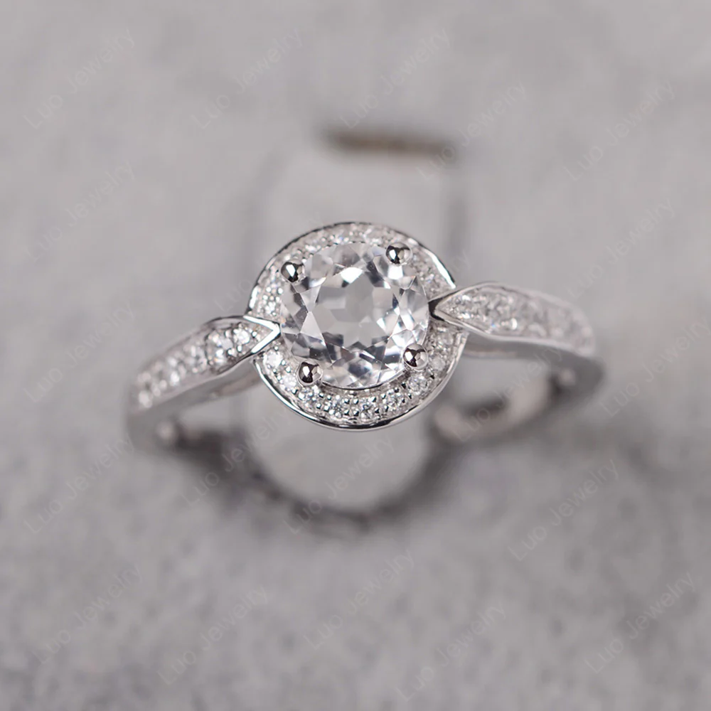 Round Cut White Topaz Halo Ring