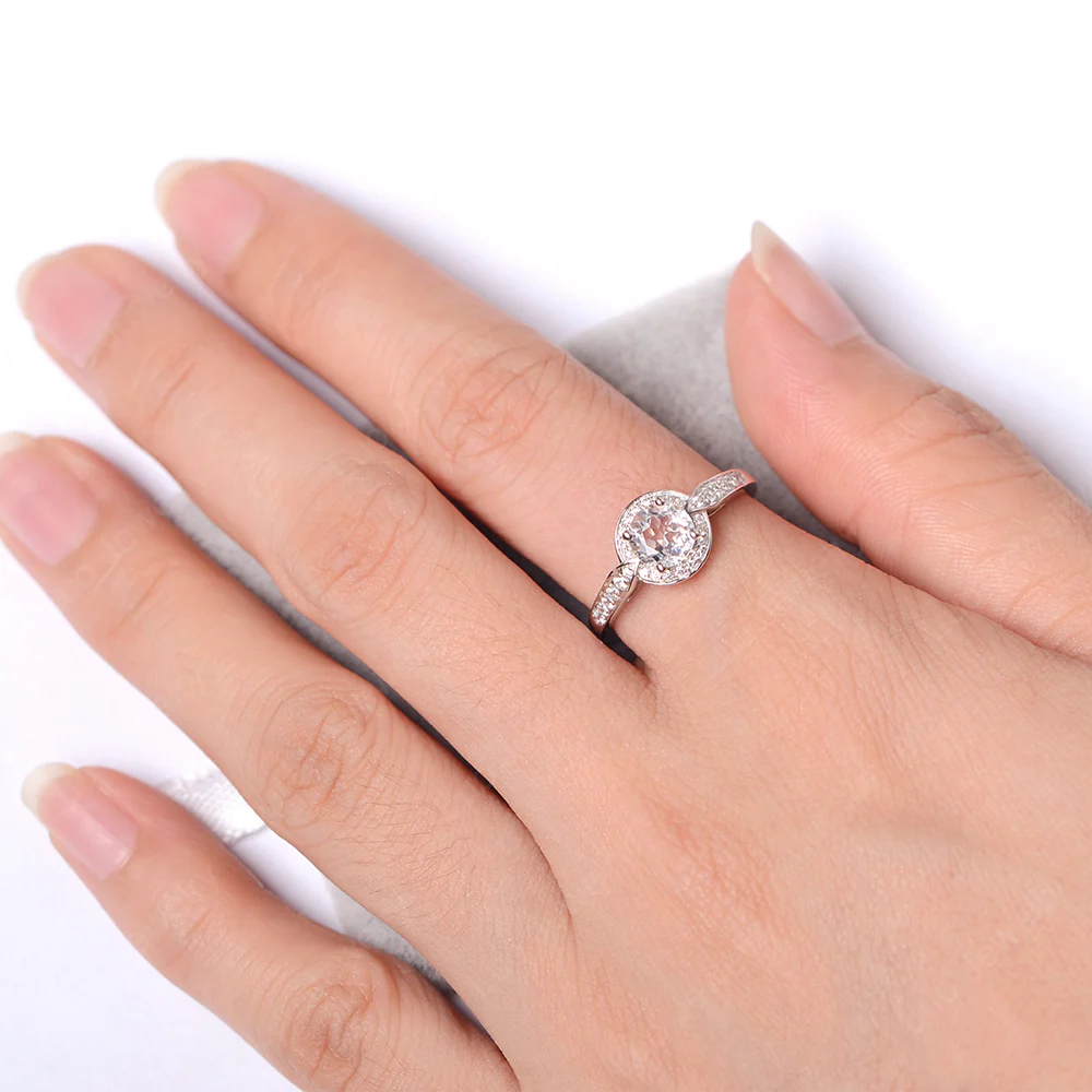 Round Cut White Topaz Halo Ring - Image 4
