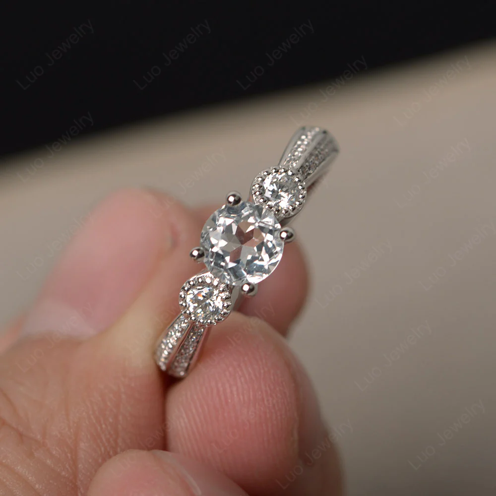 White Topaz Ring with Two Row Pave