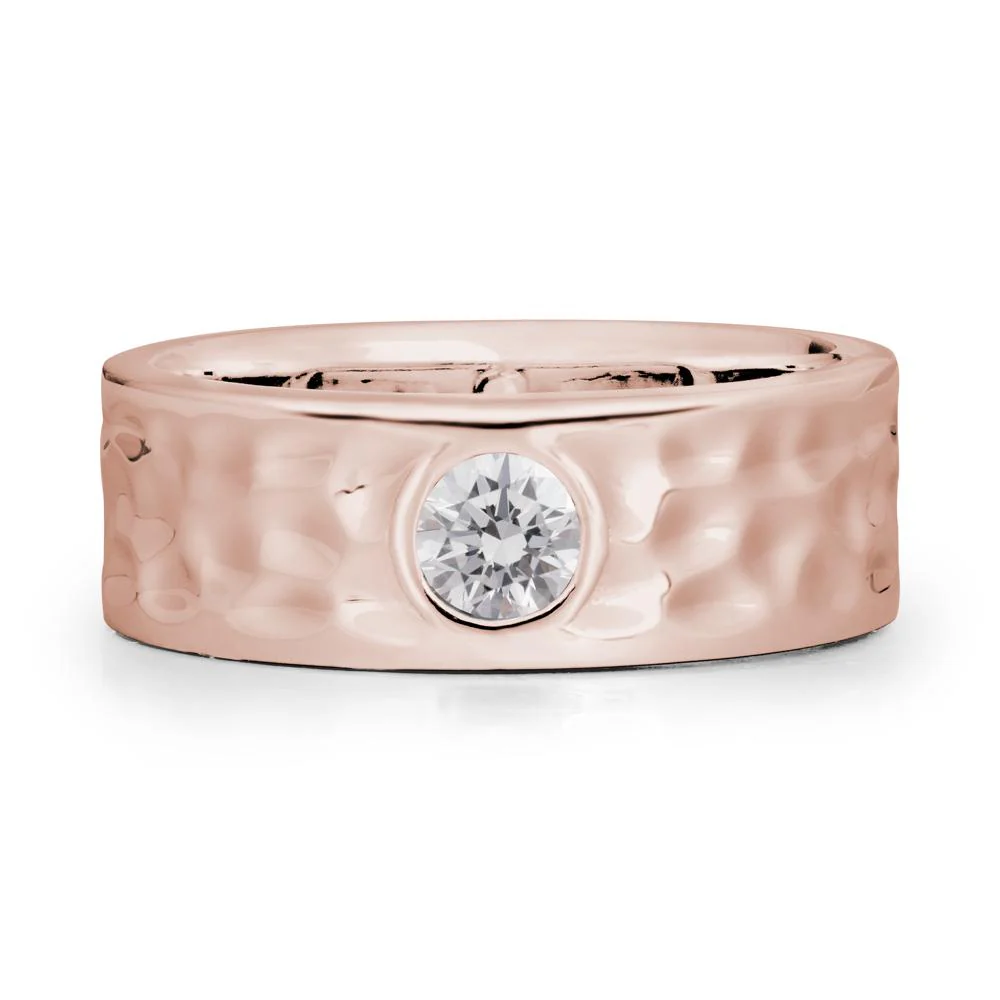 Round Diamond Ring In Hammered Wide Band - Image 2