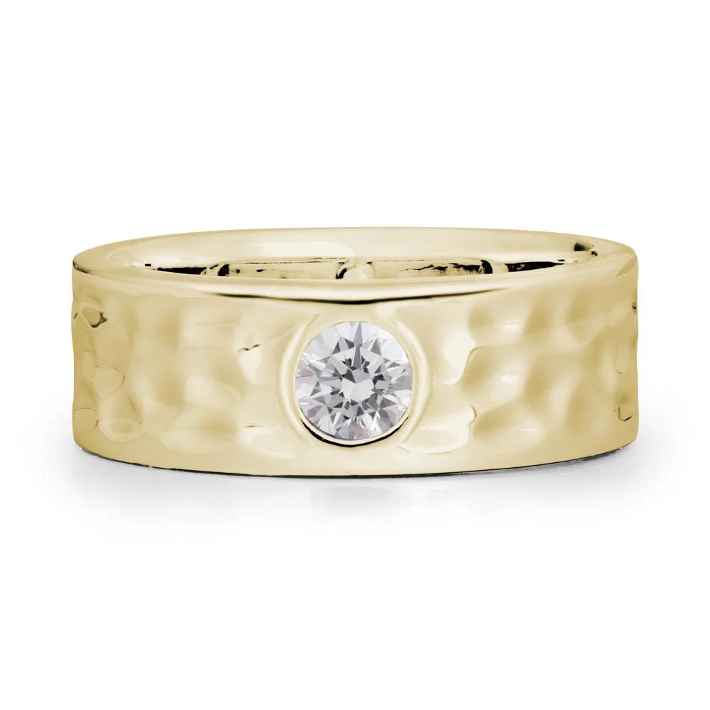 Round Diamond Ring In Hammered Wide Band - Image 4